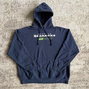 Y2K Seattle Seahawks NFL Team Apparel Center Spell Out Logo Navy Blue Hoodie